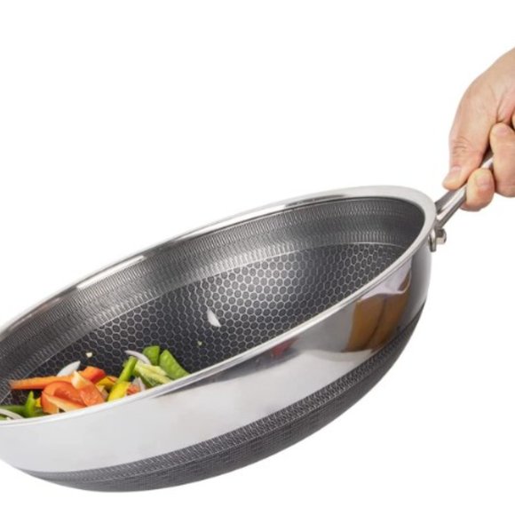 CATHYLIN:  12.5"/ 1 QT -  Nonstick Stainless Steel Wok Pan with Lid - Picture 8 of 13
